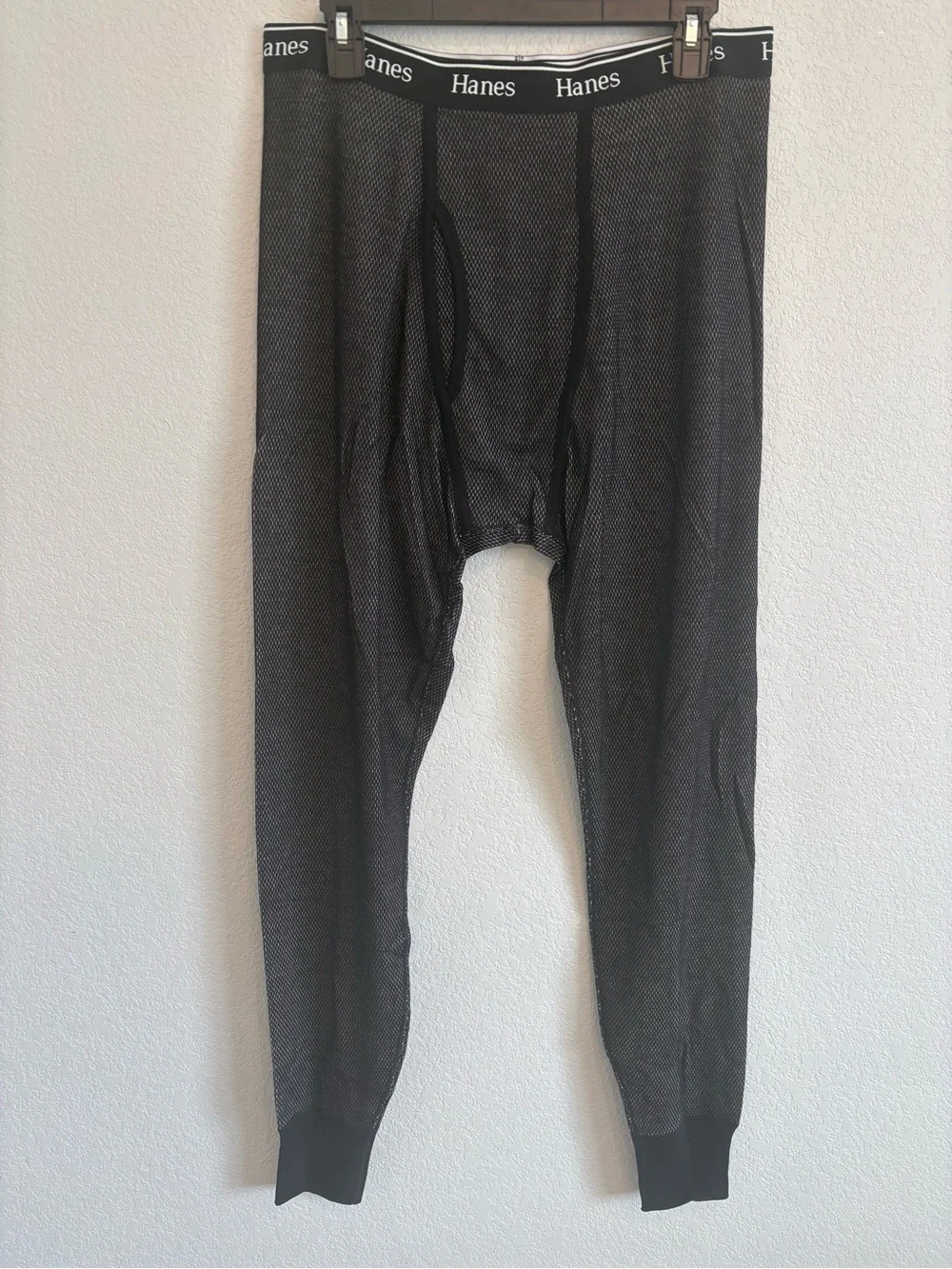Hanes Originals Thermal Lounge Pants Black Gray Waffle Knit Size Large